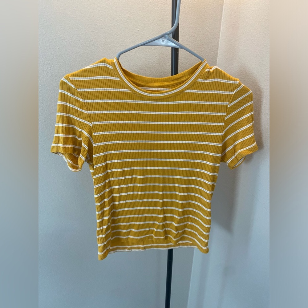 Gold and White Striped Semi-Crop Top
